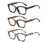 Eyglajdd Set da 3 Occhiali da Lettura Quadrati Oversize per Uomo e Donna con Filtro Luce Blu, Cerniere a Molla Ultraleggeri, Ideali per la Lettura, lo Sport e l'Utilizzo al Computer