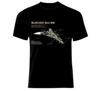 EYGT45Ysw Sukhoi Su-35 Air Fighter Aircraft Jet Air Fighter Aircraft Blueprint T-Shirt Black L
