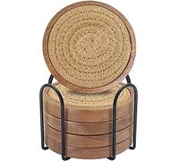 Eykao Set di 5 sottobicchieri assorbenti per bevande, sottobicchieri in tessuto con supporto, sottobicchieri in legno per tavolino da caffè, regalo di inaugurazione della casa per la casa in campagna,