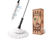 Eyliden Mocio con 2 teste riutilizzabili, facile da strizzare con manico lungo 146 cm, mocio bagnato per la pulizia dei pavimenti, legno duro per uso domestico, vinile, piastrelle e altro ancora