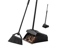 Eyliden Set di scopa e paletta ad angolo commerciale, con manico lungo, set di scopa e paletta per interni ed esterni, per garage, cortile, marciapiedi, interni, casa, cucina, camera da letto, ufficio