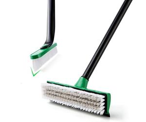 Eyliden Spazzola per pavimenti con manico lungo e piccola spazzola a forma di V, strumento di pulizia, spazzola con setole per bagno, cucina, patio, garage, piastrelle in marmo, pietra, pavimenti in