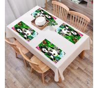 EYLOZS Tovagliette Lavabili,Set di 4 Tovagliette Colazione in PVC,Antiscivolo,Resistenti al Calore,per Tavolo da Cucina,Mamma panda e il suo cucciolo si coccolano e mangiano bambù al mattino,45x30cm
