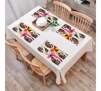 EYLOZS Tovagliette Lavabili,Set di 4 Tovagliette Colazione in PVC,Antiscivolo,Resistenti al Calore,per Tavolo da Cucina,Quattro ritratti di carlini in stile Pop Art dai colori vivaci. sizione,45x30cm