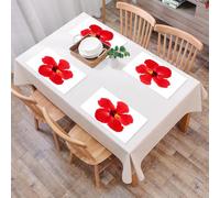 EYLOZS Tovagliette Lavabili,Set di 4 Tovagliette Colazione in PVC,Antiscivolo,Resistenti al Calore,per Tavolo da Cucina,Fiore di ibisco rosso con petali luminosi, centro giallo unico e intric,45x30cm