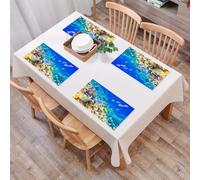EYLOZS Tovagliette Lavabili,Set di 4 Tovagliette Colazione in PVC,Antiscivolo,Resistenti al Calore,per Tavolo da Cucina,Oceano, mare limpido, mondo animale, coralli, pesci tropicali e stelle,45x30cm