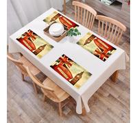 EYLOZS Tovagliette Lavabili,Set di 4 Tovagliette Colazione in PVC,Antiscivolo,Resistenti al Calore,per Tavolo da Cucina,Londra, simboli in stile vintage di Londra con la bandiera nazionale de,45x30cm