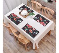 EYLOZS Tovagliette Lavabili,Set di 4 Tovagliette Colazione in PVC,Antiscivolo,Resistenti al Calore,per Tavolo da Cucina,Fiori affascinanti: uccelli volanti colorati e fiori di giglio rosso su,45x30cm