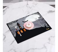 EYLOZS Tovagliette Lavabili,Set di 4 Tovagliette Colazione in PVC,Antiscivolo,Resistenti al Calore,per Tavolo da Cucina,Halloween vintage, casta asimmetrica a tema Halloween con pipistrelli e,45x30cm