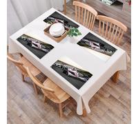 EYLOZS Tovagliette Lavabili,Set di 4 Tovagliette Colazione in PVC,Antiscivolo,Resistenti al Calore,per Tavolo da Cucina,Primo piano frontale di un'auto da corsa rossa in pista, in testa al gr,45x30cm