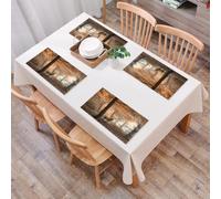 EYLOZS Tovagliette Lavabili,Set di 4 Tovagliette Colazione in PVC,Antiscivolo,Resistenti al Calore,per Tavolo da Cucina,Fotografia autunnale di cervi nella foresta, cervi in un bosco autunnal,45x30cm