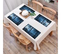EYLOZS Tovagliette Lavabili,Set di 4 Tovagliette Colazione in PVC,Antiscivolo,Resistenti al Calore,per Tavolo da Cucina,Foresta blu, un bosco misterioso, i toni blu degli alberi e delle fogli,45x30cm