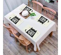 EYLOZS Tovagliette Lavabili,Set di 4 Tovagliette Colazione in PVC,Antiscivolo,Resistenti al Calore,per Tavolo da Cucina,Parole divertenti, figura di gatto nero con ironia,45x30cm