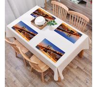 EYLOZS Tovagliette Lavabili,Set di 4 Tovagliette Colazione in PVC,Antiscivolo,Resistenti al Calore,per Tavolo da Cucina,New York, Manhattan Bridge con luci notturne sul fiume Hudson Brooklyn,45x30cm