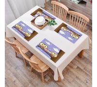 EYLOZS Tovagliette Lavabili,Set di 4 Tovagliette Colazione in PVC,Antiscivolo,Resistenti al Calore,per Tavolo da Cucina,Famiglia di uccelli in stile gufo, madre, padre, figlia, figlio, seduti,45x30cm