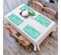 EYLOZS Tovagliette Lavabili,Set di 4 Tovagliette Colazione in PVC,Antiscivolo,Resistenti al Calore,per Tavolo da Cucina,Stile boho, motivi colorati e ripetuti ed elementi floreali verdi e bia,45x30cm