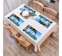 EYLOZS Tovagliette Lavabili,Set di 4 Tovagliette Colazione in PVC,Antiscivolo,Resistenti al Calore,per Tavolo da Cucina,Lo skyline costiero di Miami, una palma si erge lungo l'architettura mo,45x30cm