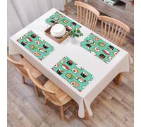 EYLOZS Tovagliette Lavabili,Set di 4 Tovagliette Colazione in PVC,Antiscivolo,Resistenti al Calore,per Tavolo da Cucina,Cartone animato, sushi carino su sfondo verde con facce buffe, che crea,45x30cm