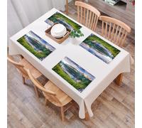 EYLOZS Tovagliette Lavabili,Set di 4 Tovagliette Colazione in PVC,Antiscivolo,Resistenti al Calore,per Tavolo da Cucina,Maestose montagne delle Alpi, vista sul lago all'alba, lago abbracciato,45x30cm