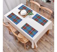 EYLOZS Tovagliette Lavabili,Set di 4 Tovagliette Colazione in PVC,Antiscivolo,Resistenti al Calore,per Tavolo da Cucina,Art. Il motivo tartan blu e le linee nette formano un motivo a scacchi,45x30cm