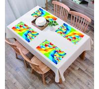 EYLOZS Tovagliette Lavabili,Set di 4 Tovagliette Colazione in PVC,Antiscivolo,Resistenti al Calore,per Tavolo da Cucina,Decorazione di compleanno, palloncini colorati e nastri arcobaleno ondu,45x30cm