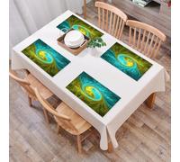 EYLOZS Tovagliette Lavabili,Set di 4 Tovagliette Colazione in PVC,Antiscivolo,Resistenti al Calore,per Tavolo da Cucina,Arte frattale astratta con yin, immagini frattali dinamiche di turchese,45x30cm