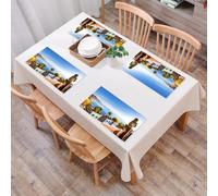 EYLOZS Tovagliette Lavabili,Set di 4 Tovagliette Colazione in PVC,Antiscivolo,Resistenti al Calore,per Tavolo da Cucina,Stile costiero, vasi di fiori colorati e oceano: viaggio lungo la costa,45x30cm