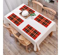 EYLOZS Tovagliette Lavabili,Set di 4 Tovagliette Colazione in PVC,Antiscivolo,Resistenti al Calore,per Tavolo da Cucina,Scozzese con sfondo scozzese a righe verticali e orizzontali e cultura,45x30cm