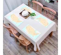 EYLOZS Tovagliette Lavabili,Set di 4 Tovagliette Colazione in PVC,Antiscivolo,Resistenti al Calore,per Tavolo da Cucina,Mappa degli Stati Uniti, raffigurante paesi, città famose, montagne e l,45x30cm