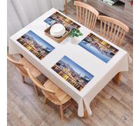 EYLOZS Tovagliette Lavabili,Set di 4 Tovagliette Colazione in PVC,Antiscivolo,Resistenti al Calore,per Tavolo da Cucina,Città, architettura colorata, paesaggio urbano lungo la riva del fiume,45x30cm
