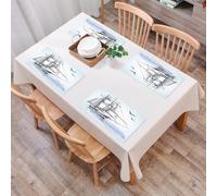 EYLOZS Tovagliette Lavabili,Set di 4 Tovagliette Colazione in PVC,Antiscivolo,Resistenti al Calore,per Tavolo da Cucina,Schizzo retrò di una barca a vela che scivola sull'acqua, con gabbiani,45x30cm