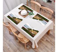 EYLOZS Tovagliette Lavabili,Set di 4 Tovagliette Colazione in PVC,Antiscivolo,Resistenti al Calore,per Tavolo da Cucina,Edifici colorati sulla riva di un lago tranquillo, lontano dalle montag,45x30cm