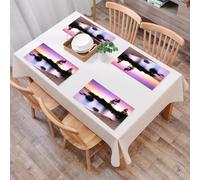EYLOZS Tovagliette Lavabili,Set di 4 Tovagliette Colazione in PVC,Antiscivolo,Resistenti al Calore,per Tavolo da Cucina,Uno scenario tranquillo dove il tramonto dipinge il cielo di toni viola,45x30cm