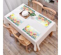 EYLOZS Tovagliette Lavabili,Set di 4 Tovagliette Colazione in PVC,Antiscivolo,Resistenti al Calore,per Tavolo da Cucina,Pastello, tulipani. Aiuola nel parco. Paesaggio sereno. Felicità. Fresc,45x30cm
