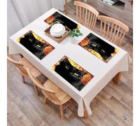 EYLOZS Tovagliette Lavabili,Set di 4 Tovagliette Colazione in PVC,Antiscivolo,Resistenti al Calore,per Tavolo da Cucina,Animale, un elegante gatto nero con occhi gialli che fissano il vuoto,45x30cm