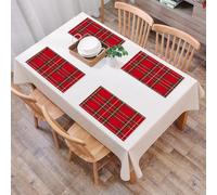 EYLOZS Tovagliette Lavabili,Set di 4 Tovagliette Colazione in PVC,Antiscivolo,Resistenti al Calore,per Tavolo da Cucina,Scozzese rosso, cultura dell'Europa occidentale ispirata al motivo tart,45x30cm