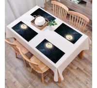 EYLOZS Tovagliette Lavabili,Set di 4 Tovagliette Colazione in PVC,Antiscivolo,Resistenti al Calore,per Tavolo da Cucina,Un cielo di luna piena radiosa tra una stella, fatto di sagome nette di,45x30cm