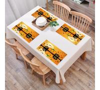 EYLOZS Tovagliette Lavabili,Set di 4 Tovagliette Colazione in PVC,Antiscivolo,Resistenti al Calore,per Tavolo da Cucina,Azioni di Halloween, Zucca di Halloween Luna piena,45x30cm