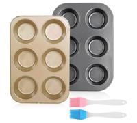 Eymobad 2 teglie per muffin in acciaio al carbonio per 6 muffin, 2 spazzole per muffin, per cuocere muffin, cupcake, muffin, muffin, muffin in acciaio al carbonio
