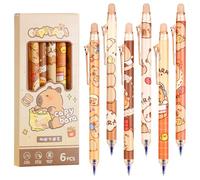 Eymobad 6 pezzi Capybara Penne Cancellabili,0.5mm Capibara Penne Gel Cancellabili,Penna Cancellabile,Graziose penne a forma di cartone animato,Penne a sfera cancellabile per studenti e impiegati