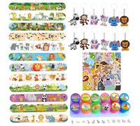 Eymobad 76 pezzi regalo per feste di animali per bambini, braccialetto a scatto e portachiavi con timbri, accessori per feste per ragazzi e ragazze