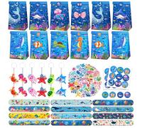 Eymobad 86 Pezzi Regali Per Feste in Mare, Animali Marini Per Feste Di Compleanno Per Bambini, Braccialetti A Scatto Portachiavi Sacchetti Regalo E Adesivi , Per Ragazze E Ragazzi