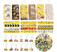 Eymobad Baustelle, 86 pezzi, Construction Party Compleanno per bambini, 12 bracciali Slap, 12 sacchetti regalo, 12 portachiavi, 50 adesivi per bambini, ragazzi e ragazze, decorazione di compleanno