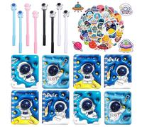 Eymobad Set da 66 pezzi con astronauti a spirale, penne e adesivi, regali di compleanno per bambini, set di apprendimento per ragazzi e ragazze