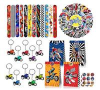 Eymobad Set di 84 pensierini per moto, per bambini, per feste di compleanno, per feste, per moto, compleanno, con portachiavi, sacchetti regalo