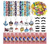 Eymobad146PCS Sacchetti, Monete, Eye Patch, Moustache, Braccialetti Slap, Portachiavi Accessori, Regalo Festa Compleanno Bambini, Monete Pirati Per Feste Dei Pirati