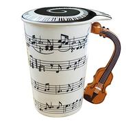 EYMPEU Tazza da Caffè con Nota Musicale con Coperchio, Tazza Colazione con Manico di Violino 450ML
