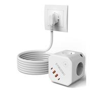 EYMUOBC Ciabatta Elettrica 8-in-1 con USB-C Ricarica Rapida 20W e Protezione Sovratensioni, 4 Prese con Interruttore, 3680W, Cavo Prolunga 1,8m, Per Casa, Ufficio e Viaggi