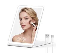 EYMUOBC Specchio Trucco con 72 Luci LED,Specchio da Tavolo Ricaricabile 1500mAh,Luminosità Regolabile,Controllo Touch,Specchio Trucco a 3 modalità d’Illuminazione,Ideale per Make up Bagno e Viaggio