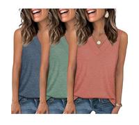 EyMuse Confezione da 3 canotte da donna con scollo a V estive casual senza maniche vestibilità ampia t-shirt di base 2025 moda spiaggia vacanze vestiti